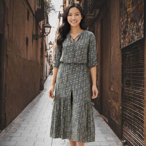 Kimika Made in Italy Floral Maxi Dress , Gray/Yellow Print, Size IT M (US 8)